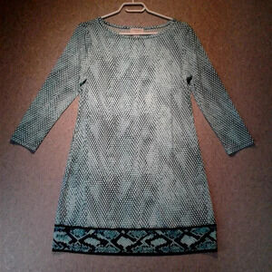 Women's Carmen Marc Valvo Blue  Snakeskin Long Sleeve Dress Size Medium